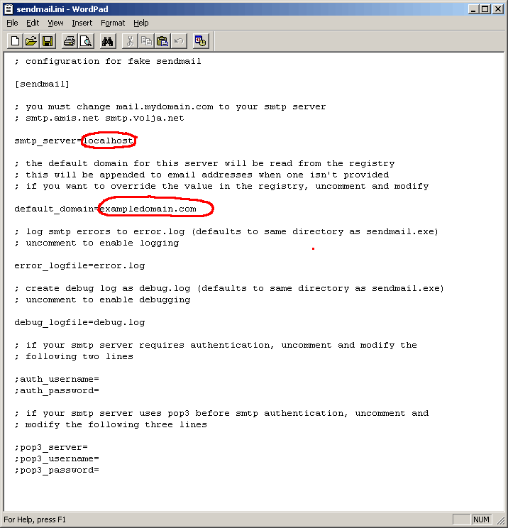 setting sendmail.ini